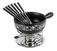KUHN RIKON Set per fonduta di formaggio Suisse nero, Ø 23 cm, 2,6 litri, ideale per 4-6 persone per amici e familiari, il set contiene 6 forchette, un chicco e un bruciatore per pasta