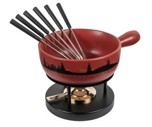 KUHN RIKON Set per fonduta di formaggio Winterwonderland rosso, Ø 23 cm, capacità 2,6 litri, per 4-6 persone, ideale con amici e familiari, contiene 6 forchette, un rechaud e un bruciatore per pasta