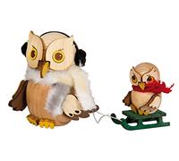Kuhnert - Decorazione/statuetta in legno - Mini gufo slitta con bambino - ca. 7 cm - Made in Germany