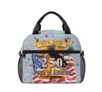 Kuiaobaty 250 Years of America - Borsa per il pranzo per ragazzi della scuola, a prova di perdite, termica, con tasche laterali in rete, riutilizzabile, per campeggio, picnic, viaggi, ritorno a scuola