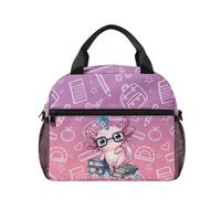 Kuiaobaty Adorabile borsa termica per il pranzo Axolotl per bambini, riutilizzabile, con tracolla, per ragazze delle scuole elementari 8-10, stampa all-over, a prova di perdite, per campeggio, picnic