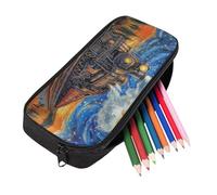 Kuiaobaty Astuccio per bambini con cerniera resistente, borsa per cancelleria scolastica, grande capacità, per ragazzi, Notte stellata del treno a vapore, One Size, Animale