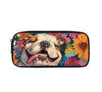 Kuiaobaty Astuccio per bambini per la scuola, per la scuola, per cancelleria, per ragazzi e ragazze, Bulldog inglese Fiori, Zaino per la scuola
