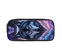 Kuiaobaty Astuccio per matite con cerniera e farfalla con lupo, con stampa di lupo, per studenti delle scuole elementari, astuccio con cerniera