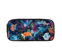 Kuiaobaty Astuccio per matite, grande capacità, con cerniera, portapenne, materiale scolastico, organizer, Creatura Mondo Oceano, Zaino per la scuola