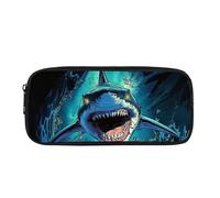 Kuiaobaty Astuccio per matite per bambini con squalo feroce, per ragazzi e ragazze, stampa con squalo marino, astuccio per penne con cerniera resistente