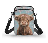 Kuiaobaty Borsa a tracolla con serpente per telefono da donna Axolotl borsa a tracolla con teschio borsa portatile borsa portachiavi, Fiore di bestiame delle Highland, Taglia unica