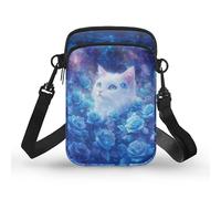Kuiaobaty Borsa a tracolla con serpente per telefono da donna Axolotl borsa a tracolla con teschio borsa portatile borsa portachiavi, Gatto Rose Flore, Taglia unica