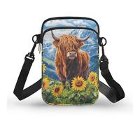 Kuiaobaty Borsa a tracolla con serpente per telefono da donna Axolotl borsa a tracolla con teschio borsa portatile borsa portachiavi, Bestiame delle Highland, Taglia unica