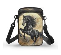 Kuiaobaty Borsa a tracolla con serpente per telefono da donna Axolotl borsa a tracolla con teschio borsa portatile borsa portachiavi, Cavallo nero, Taglia unica