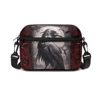 Kuiaobaty Borsa a tracolla da donna multi tasca, gotico con teschio di corvo, borsa a tracolla per cellulare, antifurto, Rosso Corvo Foresta Oscura, Taglia unica
