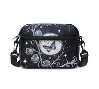 Kuiaobaty Borsa a tracolla da donna multi tasca, gotico con teschio di corvo, borsa a tracolla per cellulare, antifurto, Rose Farfalla Luna, Taglia unica