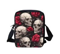 Kuiaobaty Borsa a tracolla da donna, piccola borsa messenger per la scuola, con tracolla regolabile, piccola borsa a tracolla da donna, Teschio Rosa Rossa