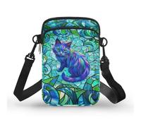 Kuiaobaty Borsa a tracolla per telefono con cerniera, borse messenger per donne, vetrate colorate, piccola borsa a tracolla per telefono, Gatto Blu Neon, Taglia unica