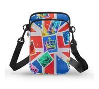 Kuiaobaty Borsa a tracolla per telefono con cerniera, borse messenger per donne, vetrate colorate, piccola borsa a tracolla per telefono, Francobolli bandiera britannica, Taglia unica