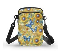 Kuiaobaty Borsa a tracolla per telefono da donna, da viaggio, da allenamento, con farfalla e fiore, borsa per passaporto, Morpho Blu Girasole, Taglia unica