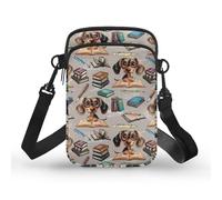 Kuiaobaty Borsa a tracolla per telefono libri tema cerniera cellulare borsa a tracolla mini borse a tracolla con cerniera, Bassotto Saggio, Taglia unica