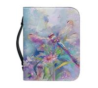 Kuiaobaty Borsa con cerniera e libellula ad acquerello, da donna, con pittura a olio, libellule e fiori, custodia per il trasporto con manico, copertina in ecopelle
