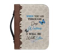 Kuiaobaty, borsa per Bibbia con citazioni ispirate, in pelle PU con cerniera, farfalla blu morfo, cover per libri, portapenne, L