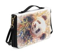 Kuiaobaty Borsa per il trasporto di libri di grandi dimensioni con manico, borsa protettiva per libri in pelle PU con motivo a panda e acquerello, con tracolla