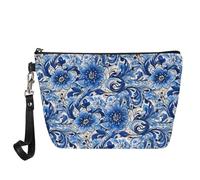 Kuiaobaty Borsa per il trucco in pelle Organizer Borsa da toilette da viaggio Borsa di bellezza per ragazze Borsa cosmetica da donna per borsa, Folk Blu Floreale, Organizer per borse