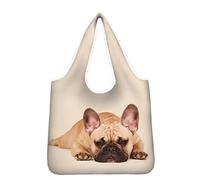 Kuiaobaty Borsa per la spesa ecologica pieghevole con piccola tasca borsa della spesa grande borsa da viaggio, Bulldog francese 3d, Large