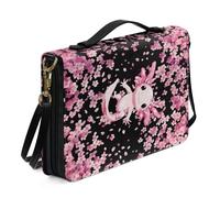 Kuiaobaty Borsa portaoggetti con stampa Axolotl con tasche per penna e telefono, stampa floreale rosa, custodia protettiva per libri della chiesa per donne e uomini