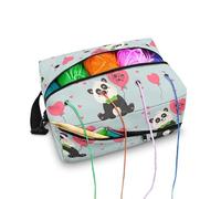 Kuiaobaty Borsa portaoggetti per filati con panda e accessori per uncinetto, cuori rossi e panda in stile cartone animato