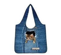 Kuiaobaty Borsa shopper riutilizzabile pieghevole in un sacchetto grande borsa della spesa per la famiglia borsa da viaggio, Novità Jeans Gatti, Large