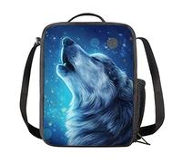 Kuiaobaty Borsa termica per bambini per il pranzo della galassia della scuola stampata blu del lupo, borsa termica del pasto del contenitore dell'alimento