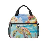 Kuiaobaty Borsa termica per il pranzo tropicale con tartaruga marina corallo, per ragazze, per la scuola, isolata, con stampa all-over, a prova di perdite, con tasche laterali in rete, borsa per pasti