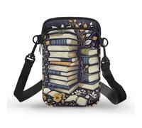 Kuiaobaty Borse a tracolla per telefono cellulare con chiusura lampo dei teschi, mini borse della borsa della spalla della stampa della libellula sopra le borse della borsa della spalla, Libri Floral