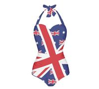 Kuiaobaty Costume da bagno dimagrante da donna con scollo all'americana e push-up increspato, Union Jack., XXL