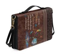 Kuiaobaty Custodia da donna con scritta in lingua inglese "Lord Inspired Bible Bible Cover", con disegno di graffiti e piume, con manico in pelle PU, misura XL