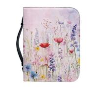 Kuiaobaty Custodia per il trasporto della Bibbia floreale ad acquerello con cerniera rosa in pelle PU per romanzo, taccuino con portapenne