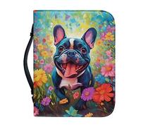 Kuiaobaty Custodia per libro floreale con cane carino per donne, bulldog francese pittura libro manica per notebook organizer per ragazze adolescenti