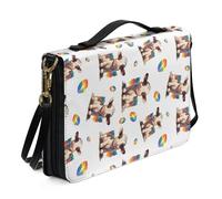 Kuiaobaty Custodia per libro in finta pelle con motivo labbra arcobaleno con motivo di mucca in stile cartone animato con scomparti per penne, graziosa custodia per libri regalo per gli amanti dei
