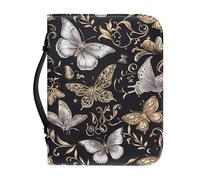 Kuiaobaty Custodia protettiva a forma di farfalla, con manico, con farfalle argentate e dorate, con tasca per penne, grande, M