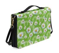 Kuiaobaty Graziosa borsa protettiva con margherita e motivo floreale bibbia con tracolla, in finta pelle con fiore bianco in stile cartone animato, regalo cristiano per uomini e donne