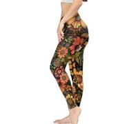 Kuiaobaty Leggings da donna a vita alta margherita pantaloni da yoga controllo della pancia, collant da allenamento con rose per esercizi all'aperto, Pittura floreale cosmo vintage, S