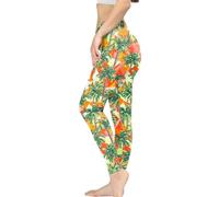 Kuiaobaty Leggings da donna a vita alta margherita pantaloni da yoga controllo della pancia, collant da allenamento con rose per esercizi all'aperto, Palma Arancione, XL