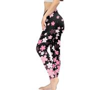 Kuiaobaty Leggings da yoga da donna vintage floreale a vita alta collant atletici, controllo pancia allenamento palestra pantaloni, Petali Di Ciliegia Caduta, S