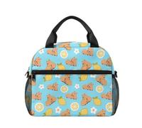 Kuiaobaty Lemon Capybara - Borsa per il pranzo per ragazze 8-10, grande capacità, portatile, per scuola elementare, campeggio, picnic, a prova di perdite, isolata, con tracolla regolabile e tasche