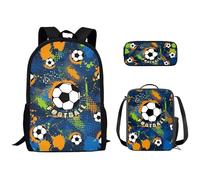 Kuiaobaty Llama Bookbags Set 3 pezzi elementare medio lupo panda, borse per la scuola set con borsa termica per il pranzo astuccio portapranzo galassia, Calcio Colore Splash