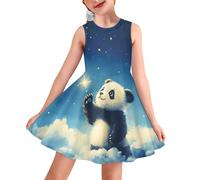 Kuiaobaty Mini abito estivo per ragazze una linea di abiti da canotta per adolescenti prendisole corto a vita alta prendisole swing 3-16 anni, Simpatica testa di gatto, 9-10 Anni