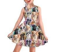 Kuiaobaty Mini abito estivo per ragazze una linea di abiti da canotta per adolescenti prendisole corto a vita alta prendisole swing 3-16 anni, Cucciolo di cane, 11-12 Anni