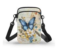 Kuiaobaty Mini borsa a tracolla per cellulare, da donna, piccola borsa a tracolla con tasche multiple con cerniera, Farfalla Morpho Blu, Taglia unica