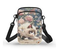 Kuiaobaty Mini borsa a tracolla per cellulare, da donna, piccola borsa a tracolla con tasche multiple con cerniera, Garden Cat Floreale, Taglia unica