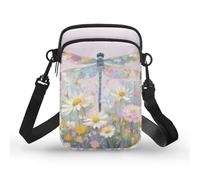 Kuiaobaty Mini borsa a tracolla per cellulare, da donna, piccola borsa a tracolla con tasche multiple con cerniera, Pittura Fiore Libellula, Taglia unica