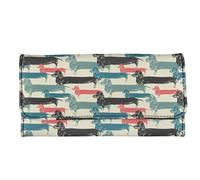 Kuiaobaty Novità Bassotto Cane Trifold Portafoglio Lungo per Le Donne Colorato Cucciolo Cane Tasca Monete Cerniera Maniglia Della Signora Frizione Flap Over, Divertenti cani bassotto, Casual